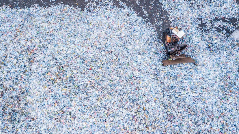 Aerial view of facility processing disposable plastic bottles