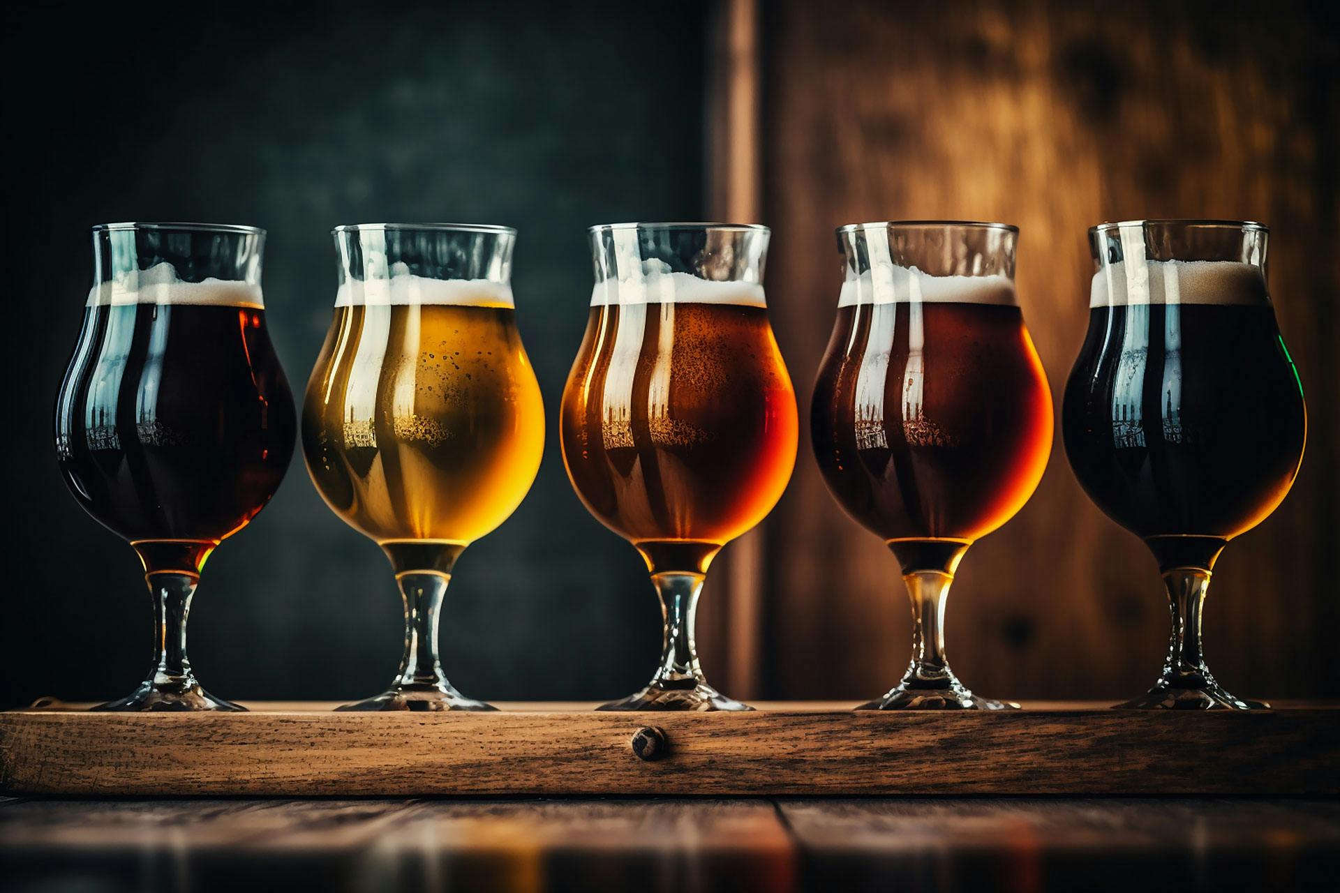 Flight of beer on a wooden surface