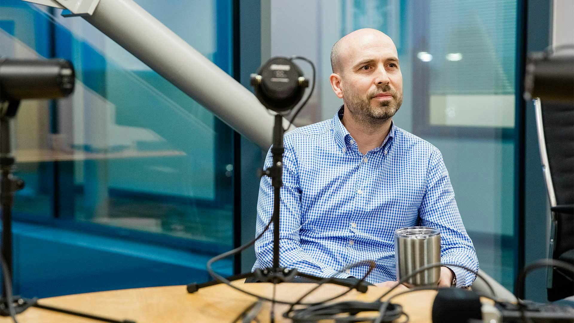 Image of a man during podcast