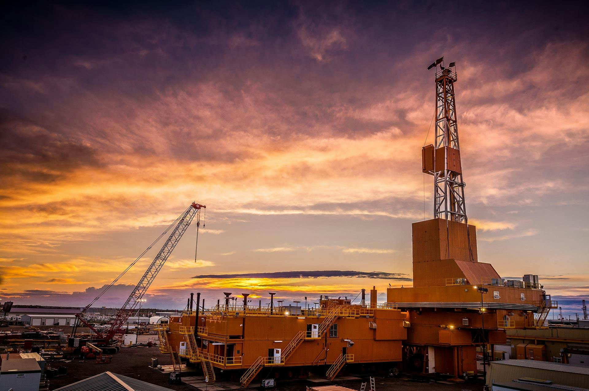 Arctic drilling rig in the Dreco rig-up yard in Nisku, Alberta, Canada