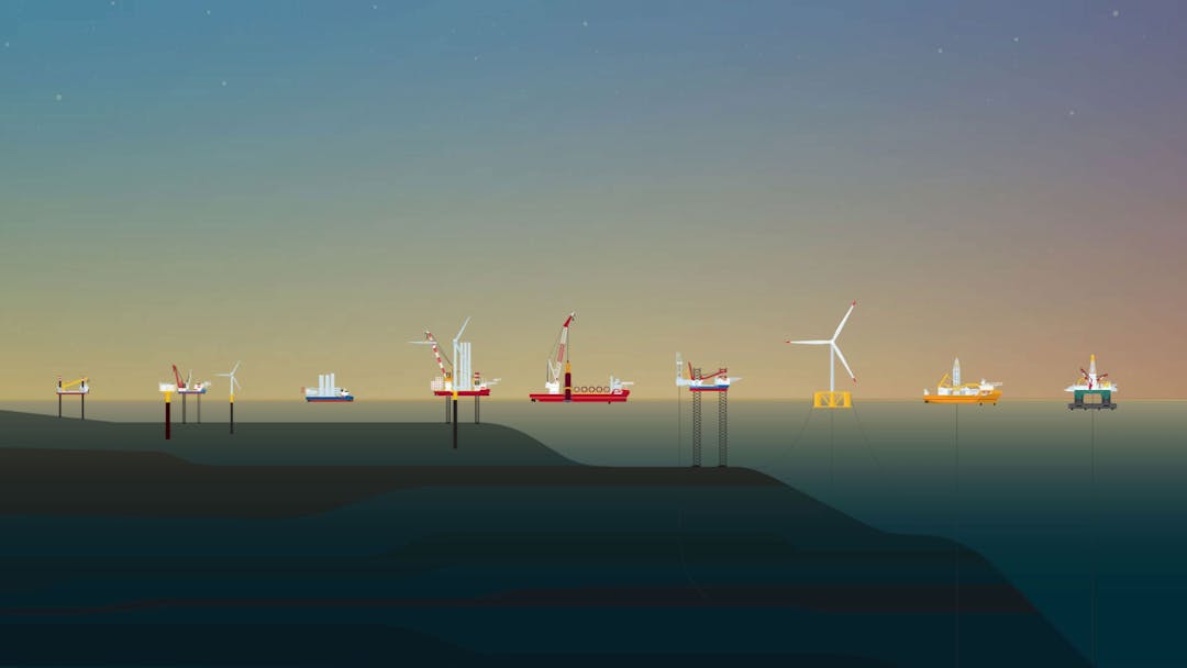 Illustration of different GustoMSC products, on an ocean landcape