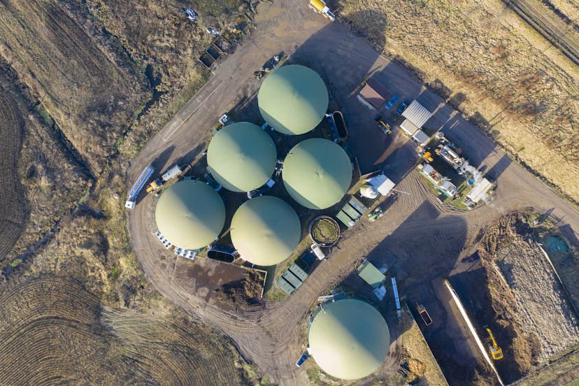 Overhead view of biogas production facility