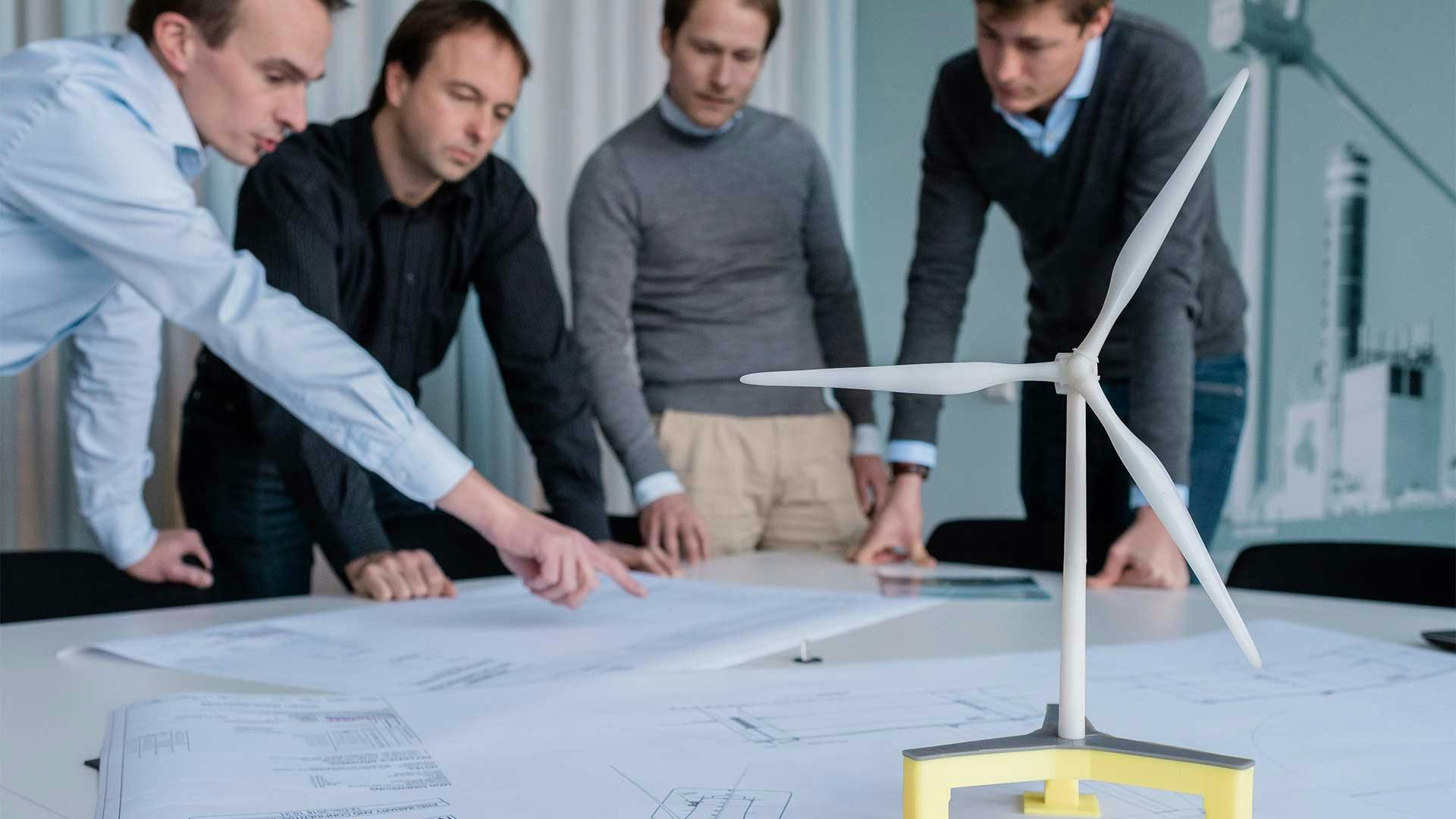 Detail shot of floating windmill platform model, designed by engineers at GustoMSC