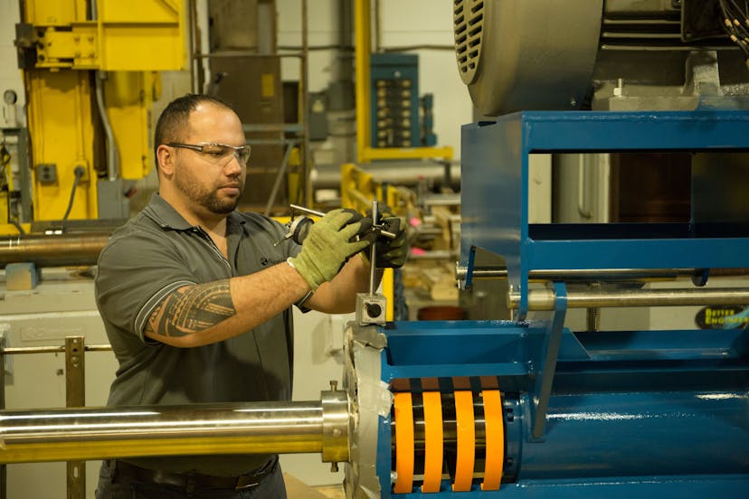 NOV employee working on a Moyno product at an FMS facility