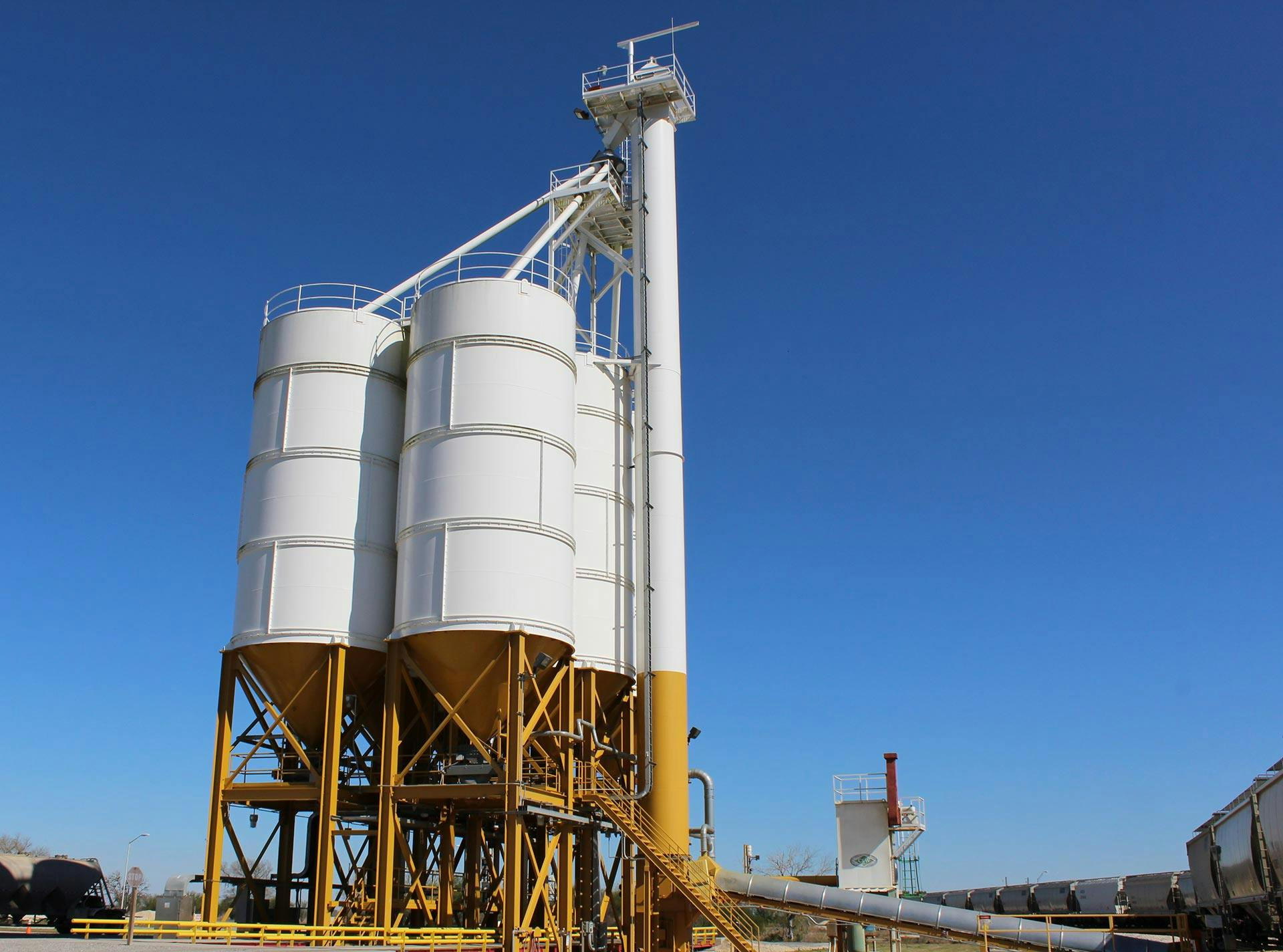 Front of High-Volume Storage Silos connected to train