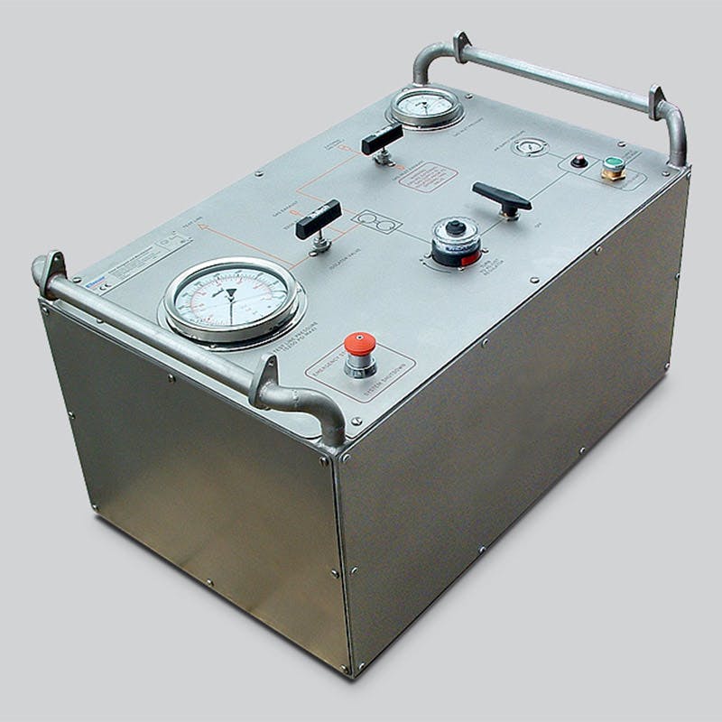 A render of a wireline pressure test gas booster unit