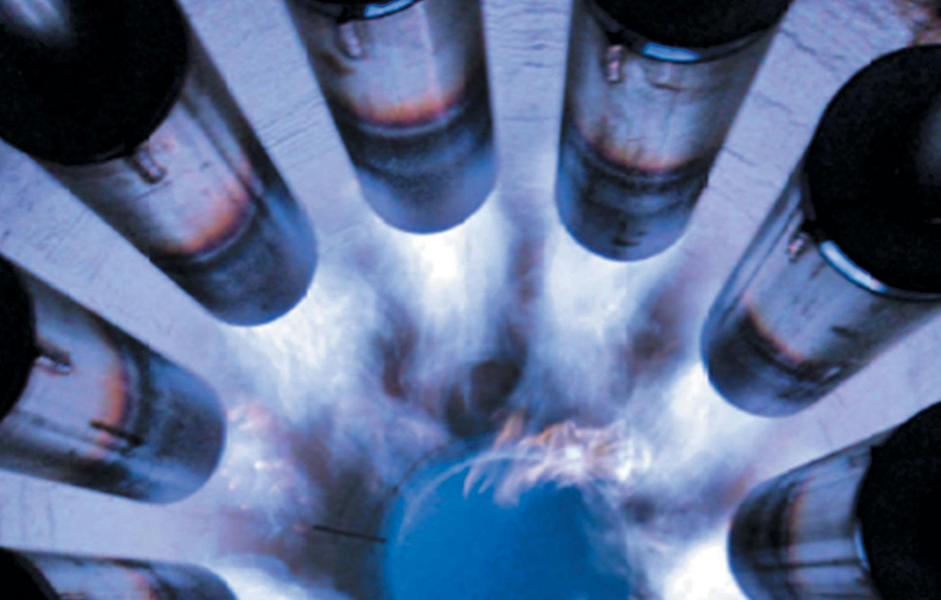 Closeup of combustion within EVC 100 Combustor