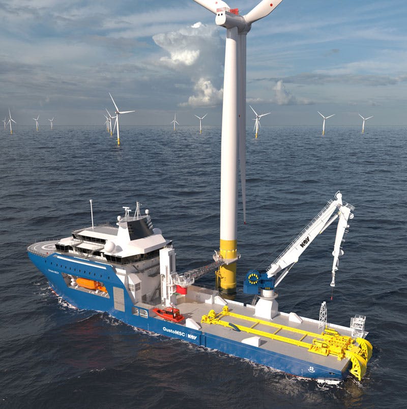 Render of a Enhydra MSOV with wind turbines in the background