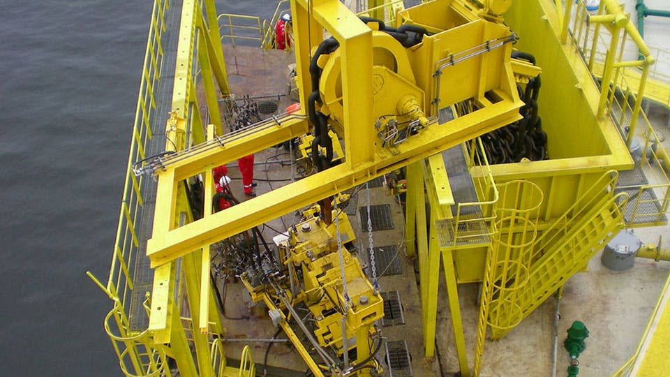 Floating production unit jack and chain handling