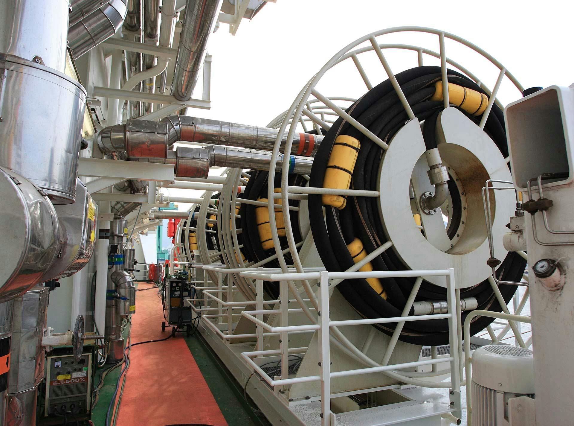 Hose loading station and hose reels as seen on the Stena Drillmax drillship