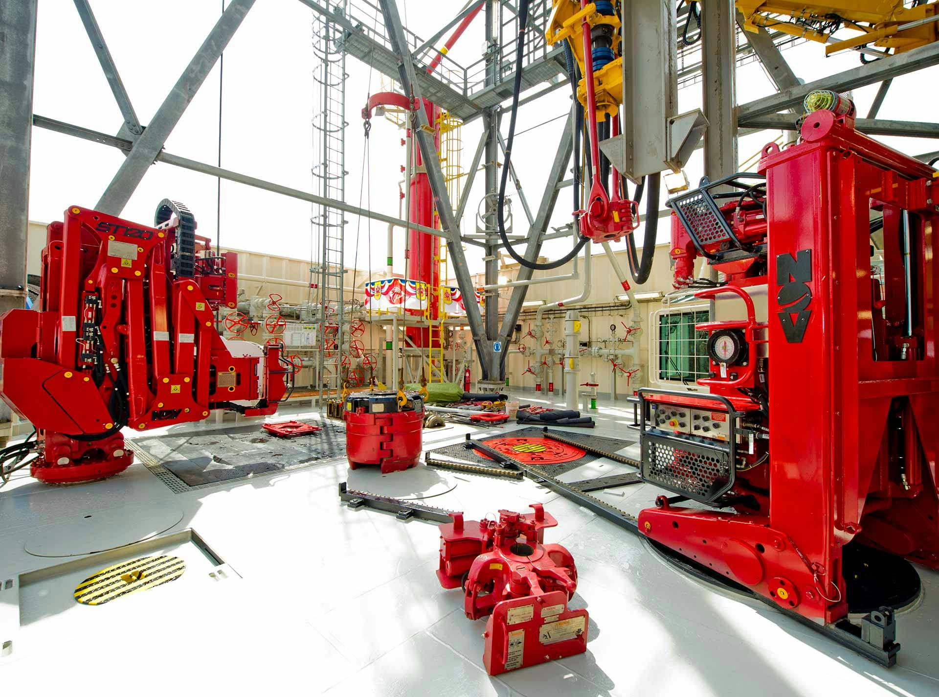 This rig has both an AR track-mounted Iron Roughneck and pedestal-mounted ST-120 Iron Roughneck installed on the Primus Jackup Rig. 