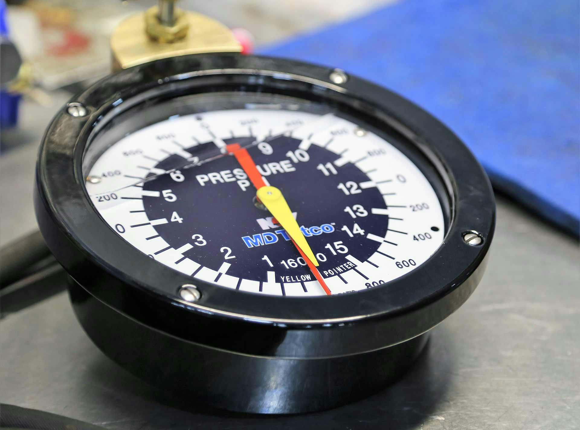 A closeup of a pressure gauge