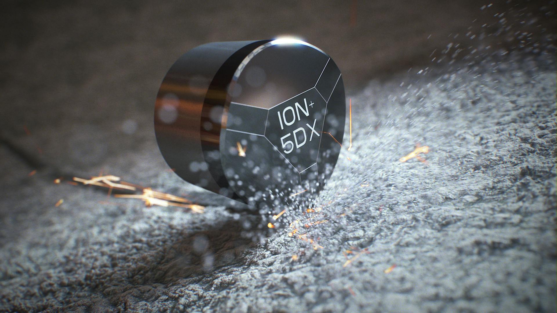 Render of a ION+ 5DX shaped cutter with sparks flying