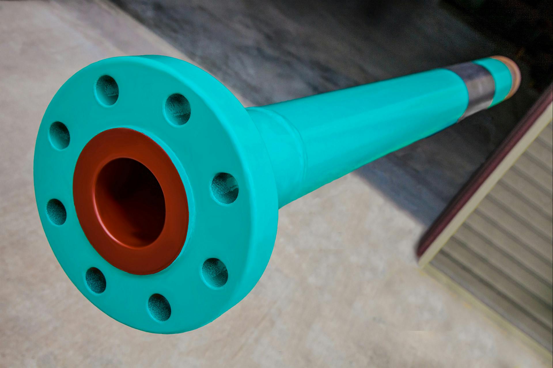 Close up shot of custom coating on a  flange pup joint