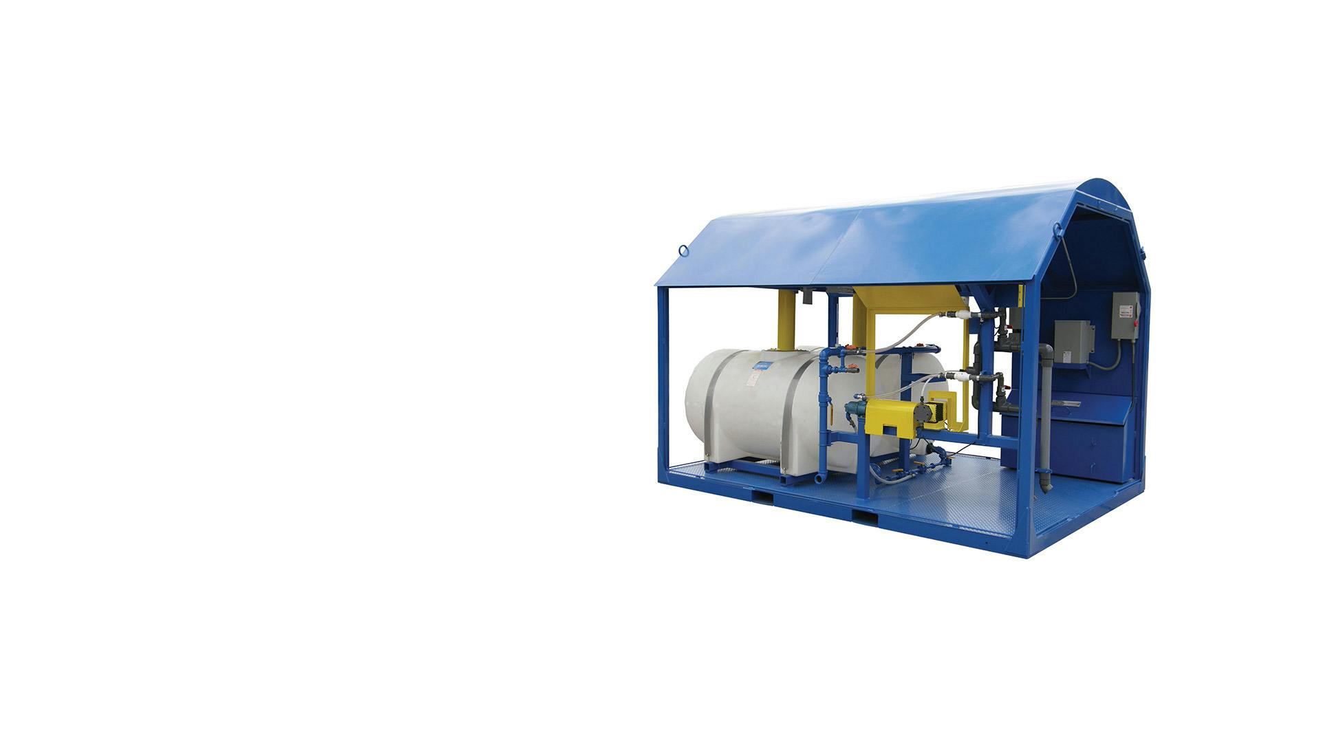 A render of a dewatering water-based drilling fluid system from a back angle