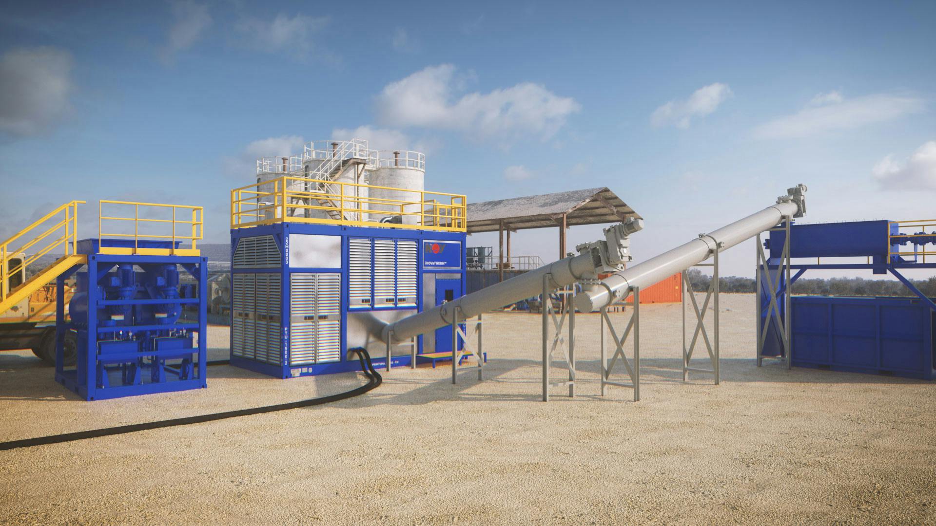 Render of a close side view of the iNOVaTHERM onshore processing system, two modules