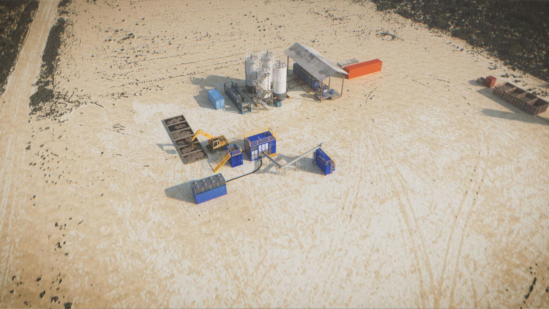 Render of a high aerial view of the iNOVaTHERM onshore processing two module system