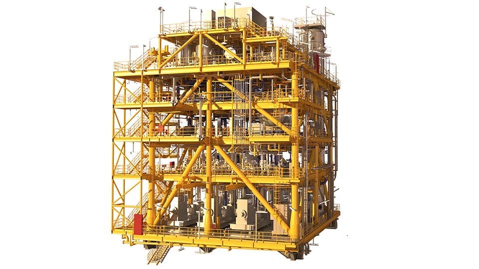A render of an FPSO seawater treatment system