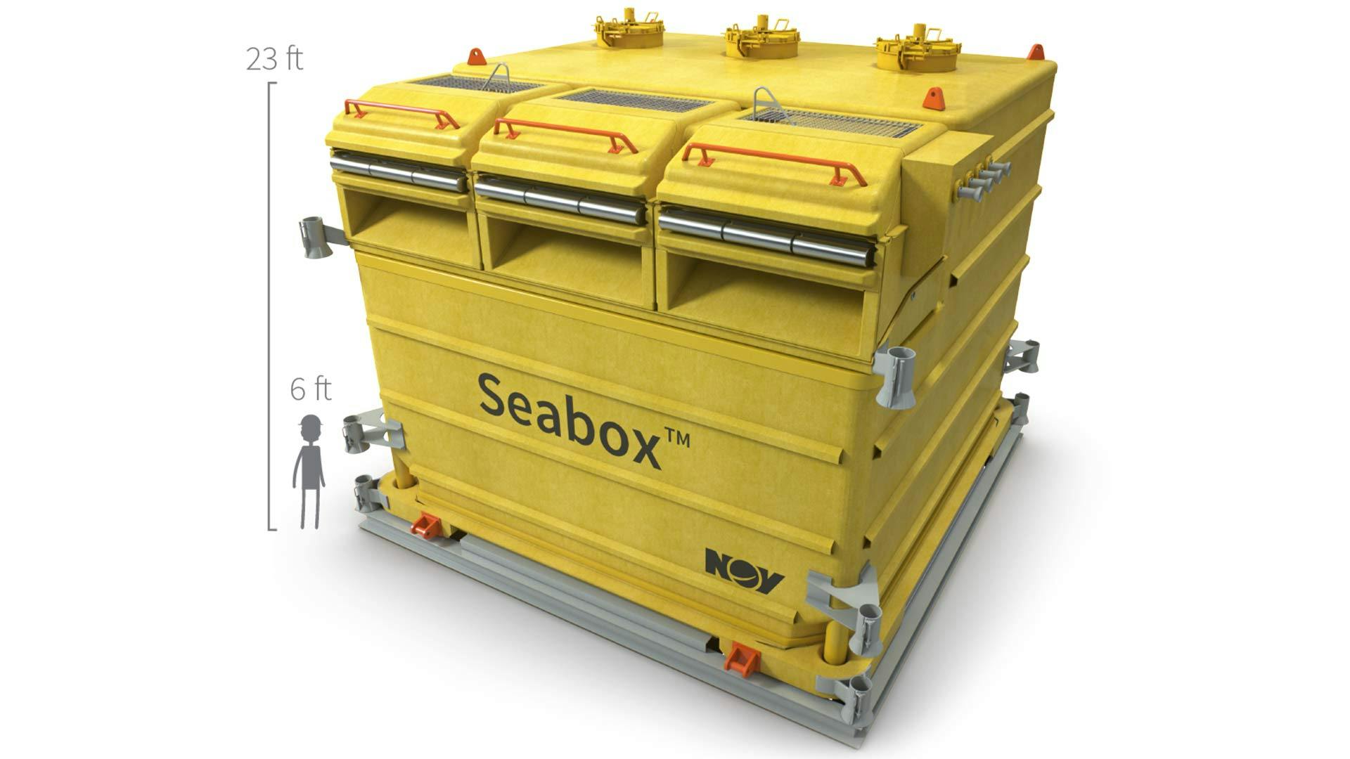 A render demonstrating the size of a Seabox subsea water treatment system